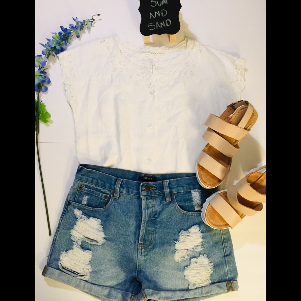 FOREVER 21 short blue jeans summer cool torn
